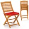 Set of 2 Armless Outdoor Folding Chairs with Seat Cushions and Slatted Backrest